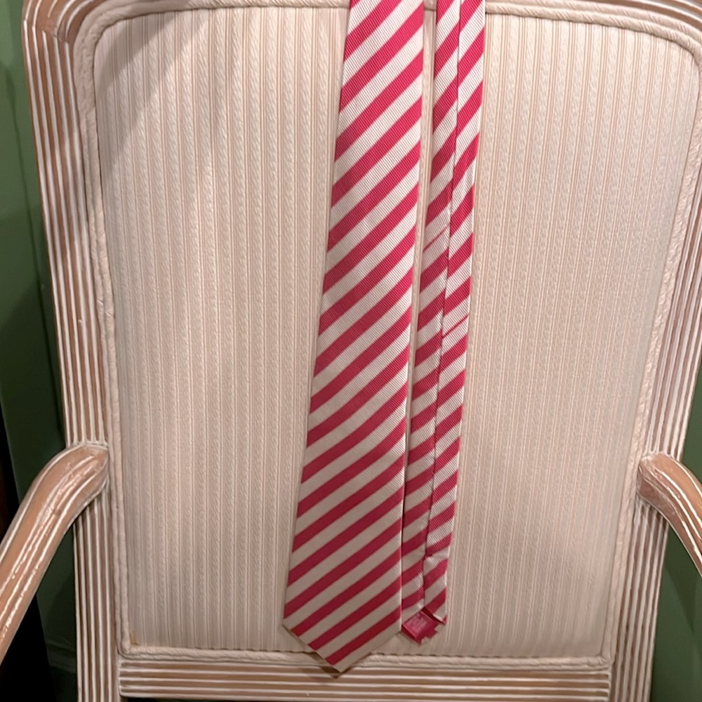 Vintage VICOMTE ARTHUR PALM BEACH Pink & White silk striped men’s necktie 3.75” - Picture 5 of 6